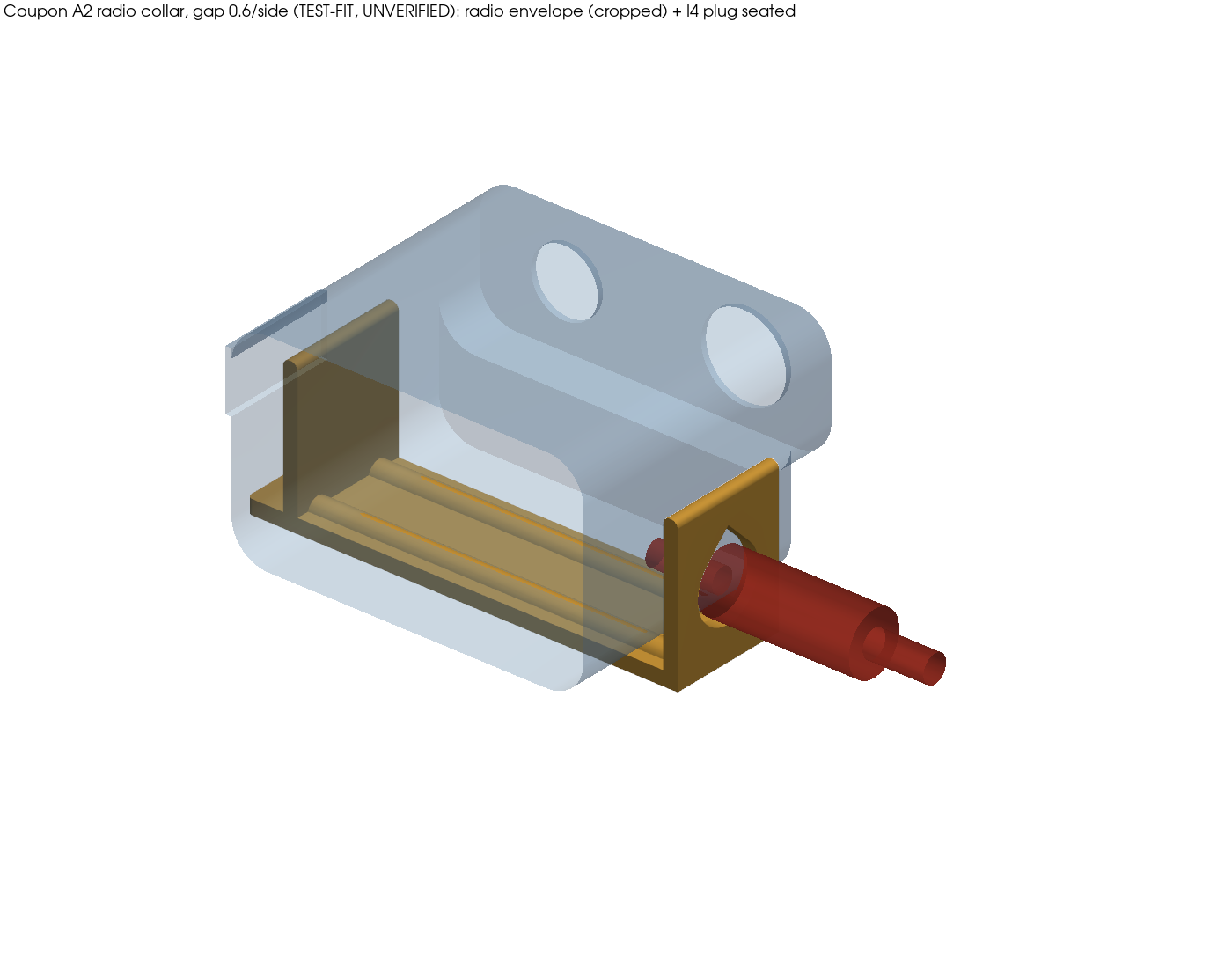 Test-fit, unverified: Radio collar with modelled radio and plug